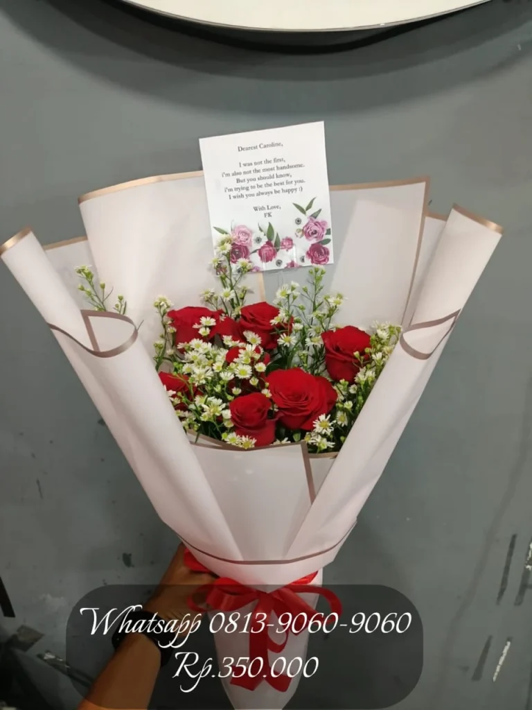 Buket Mawar Merah — Bungkus Putih — flowershopjakarta.com